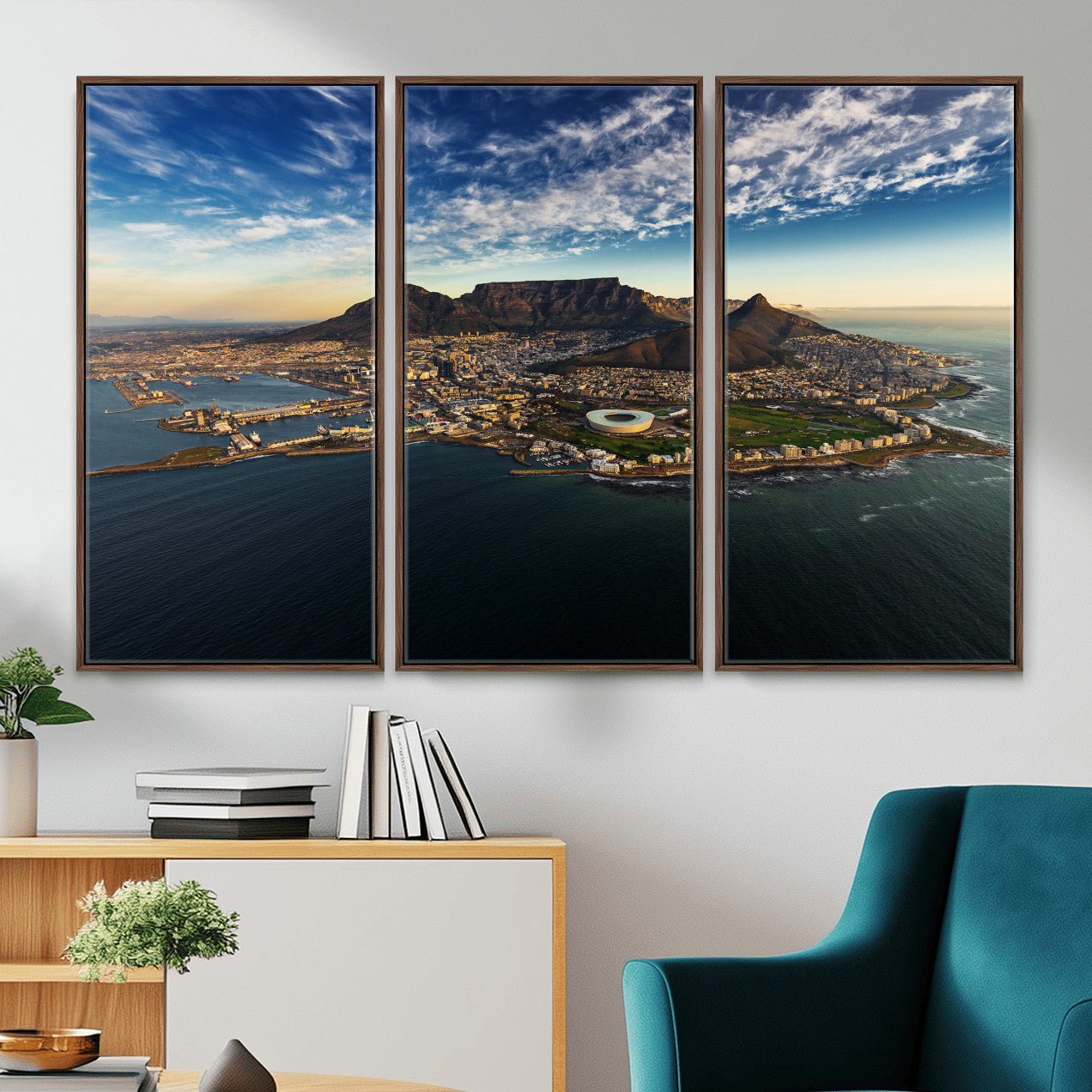 14654591-MGV-CV-36X24 - Cape Town Skyline Wall Art Canvas Print – Table Mountain Coastal Cityscape Artwork for Modern Office Decor