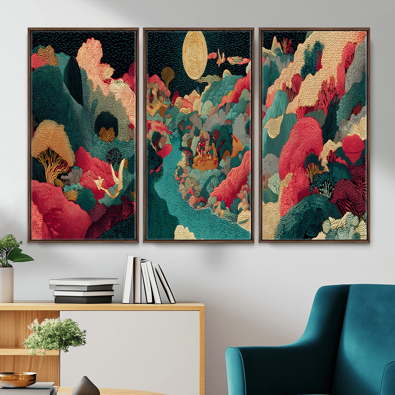 36816259-MGV-CV-48X32-3P - Colorful Japanese Landscape Print: Maximalist Panoramic Wall Art