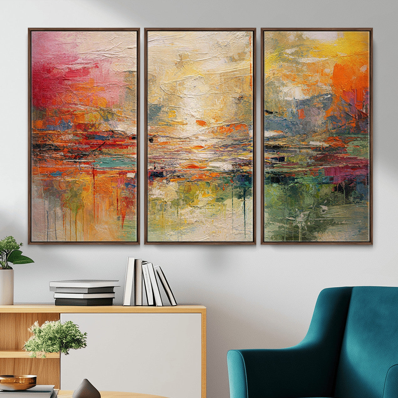 4712069P1-MGV-CV-36X24 - Colorful Abstract Canvas Wall Art — Large Textured Oil Painting Style Print | Orange Red Boho Wall Decor | Modern Living Room Art | Bold Wall Art
