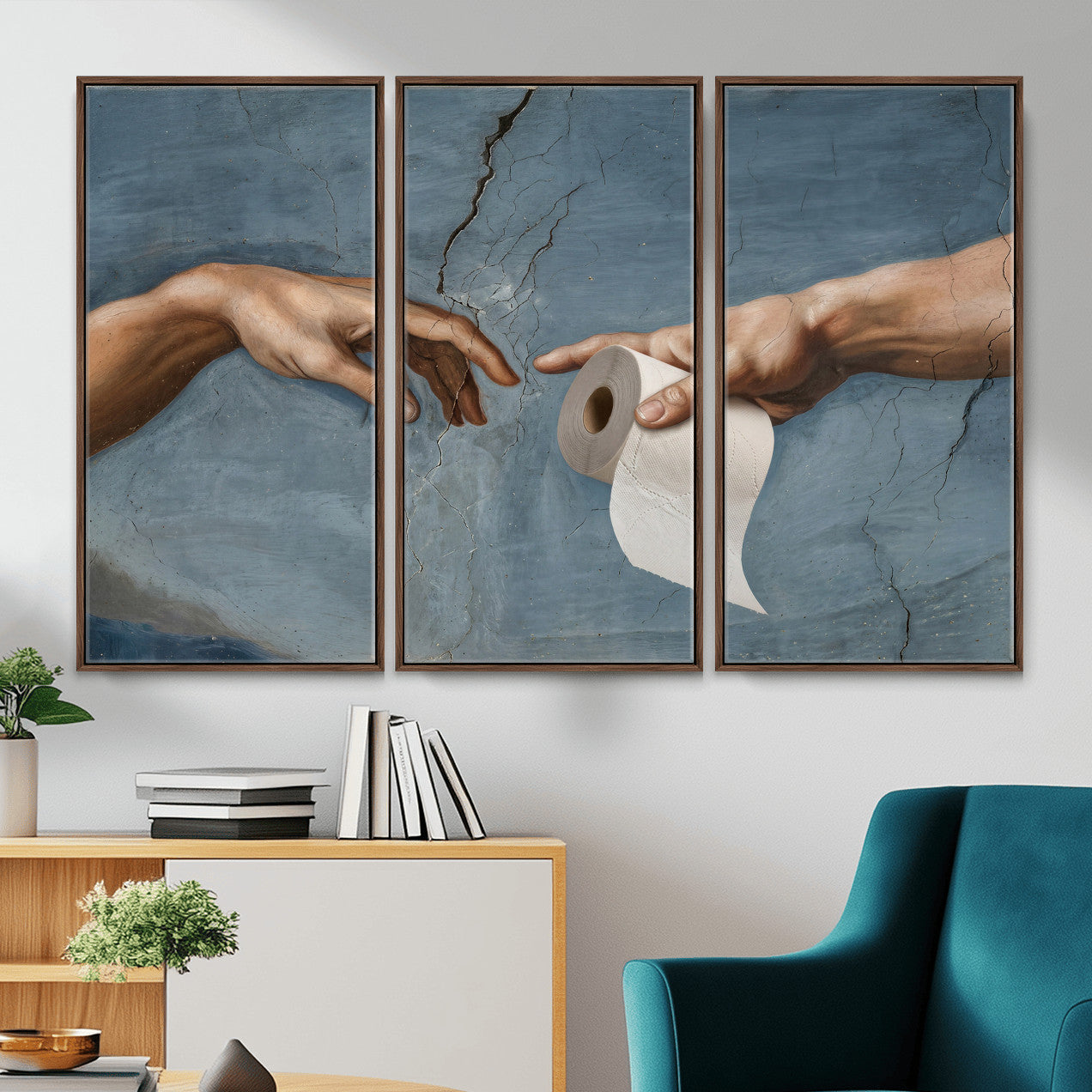 42648143-MGV-CV-36X24 - Funny Bathroom Canvas Wall Art, Michelangelo Creation of Adam Toilet Paper Parody, Renaissance Humor Print, Quirky Housewarming Gift, Toilet Room Decor