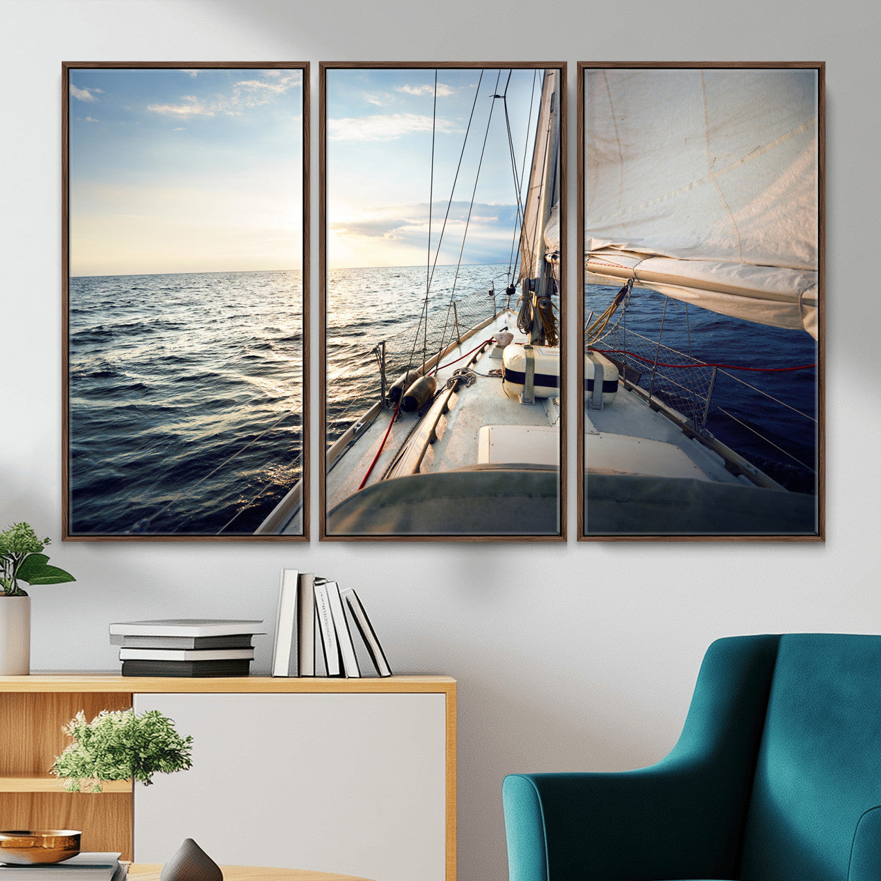 76381335-MGV-CV-36X24 - Sailboat Wall Art Canvas Print, Ocean Sunset Sailing Framed Artwork, Coastal Nautical Seascape Decor for Living Room Office Beach House