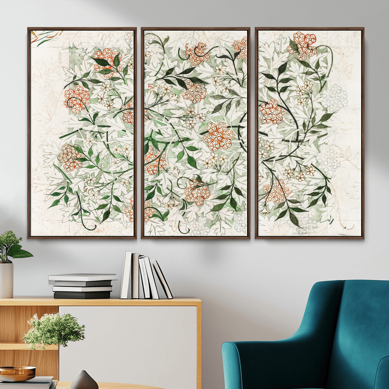17622011W-MGV-CV-36X24 - William Morris Jasmine Flower Wall Art Canvas Print, Botanical Floral Canvas Print, Vintage Cottagecore Wall Decor, Framed Nature Artwork Ready to Hang