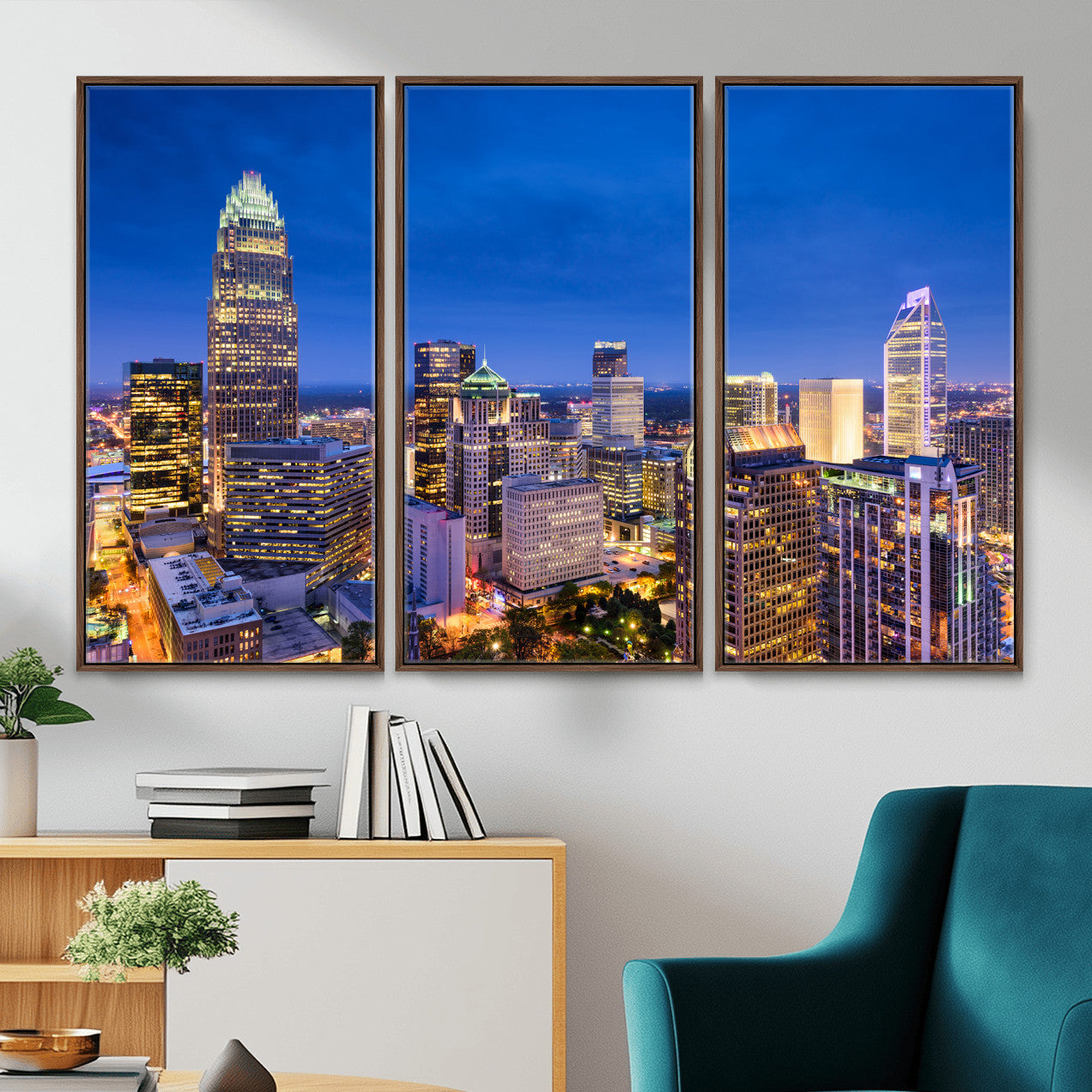 74382190-MGV-CV-36X24 - Charlotte Skyline Canvas Wall Art Print – North Carolina Cityscape Photography Print