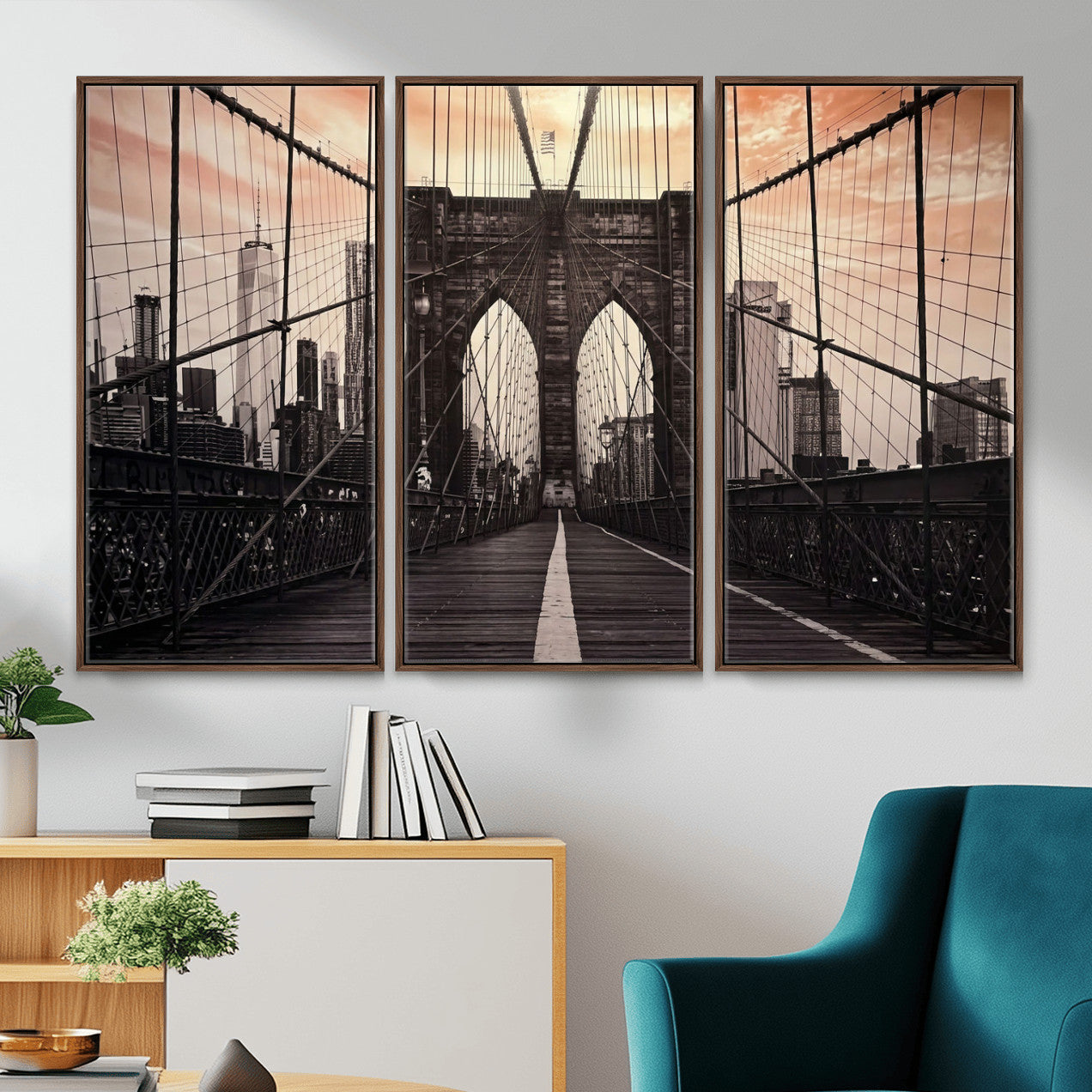 93226664-MGV-CV-36X24 - Brooklyn Bridge Canvas Wall Art, New York City Skyline Photography Print, NYC Landmark Urban Decor Artwork