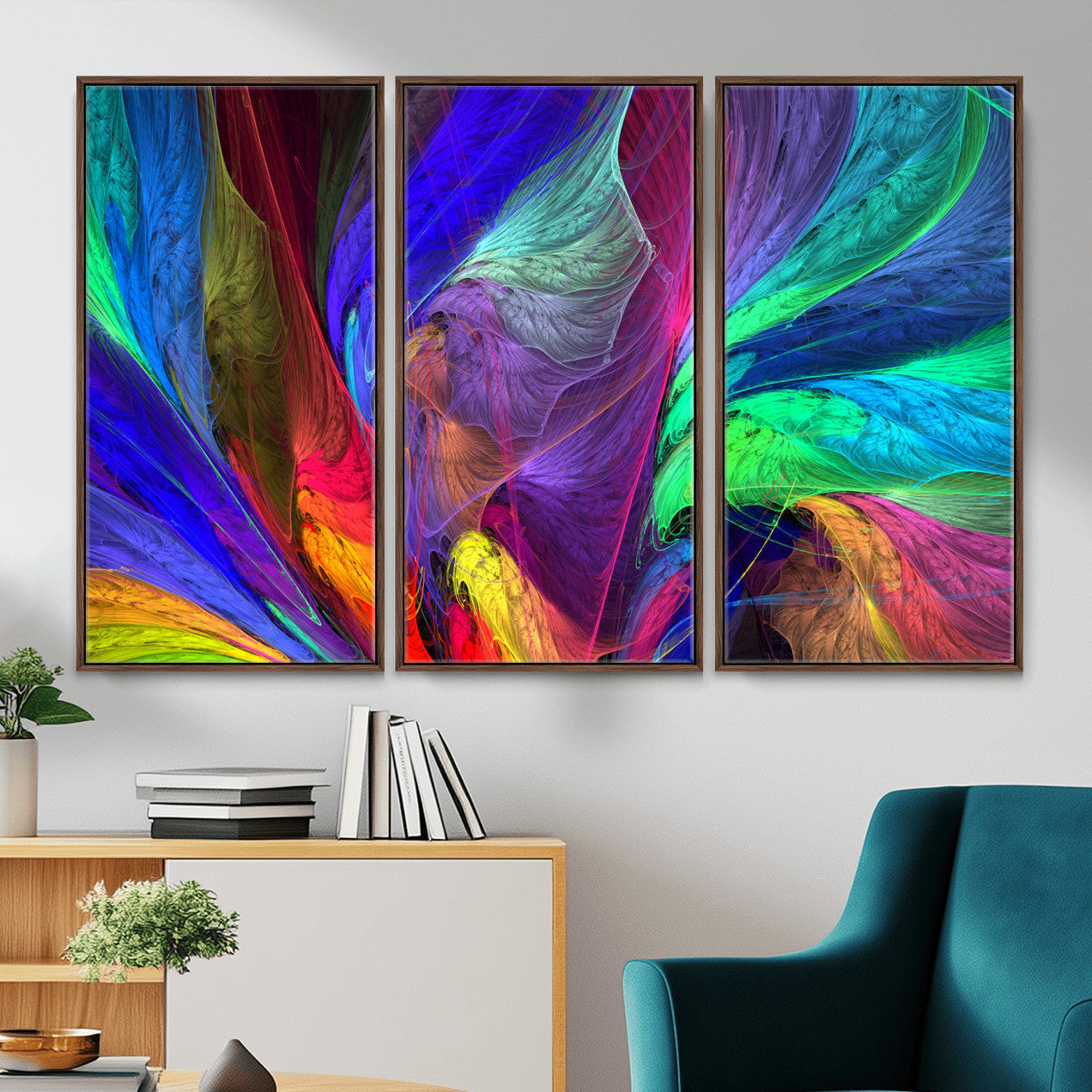 376925791-MGV-CV-36X24 - Colorful Abstract Canvas Wall Art, Rainbow Swirl Fractal Print, Bold Multicolor Living Room Decor, Vibrant Energy Art, Large Abstract Wall Art