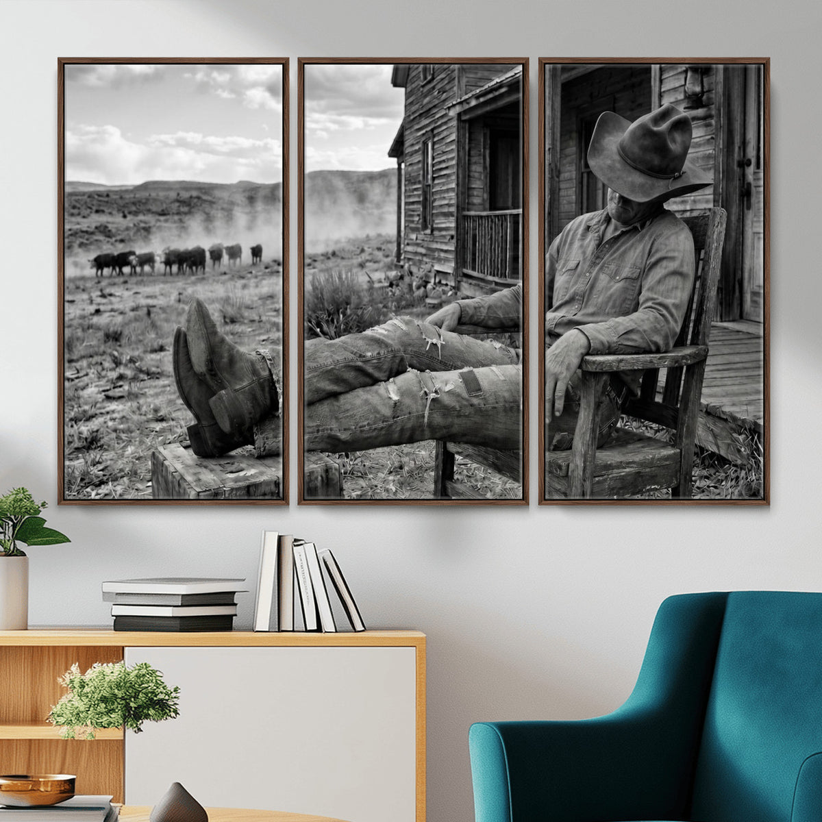 94461975S-MGV-CV-36X24 - Vintage Sleeping Cowboy Wall Art Canvas Print, Western Home Decor