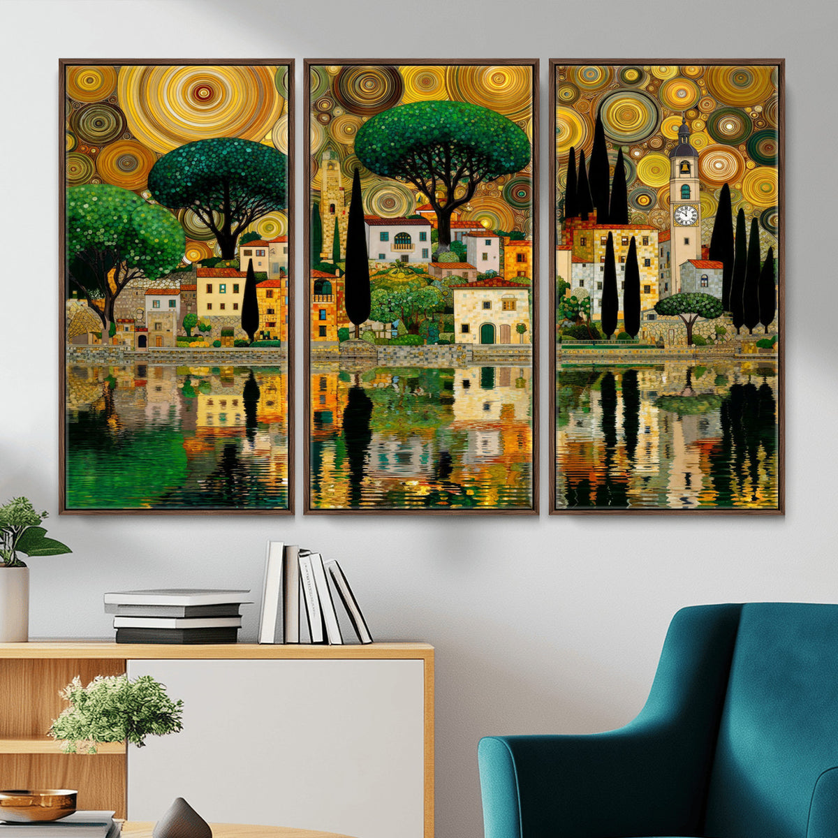 93010897-MGV-CV-36X24 - Gustav Klimt Golden Cityscape Wall Art Canvas Print,