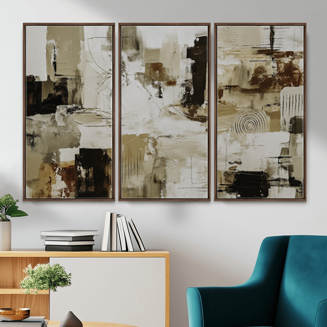 15668286-MGV-CV-36X24 - Blue Teal Abstract Canvas Wall Art, Modern Textured Painting Print, Navy Orange White Contemporary Art, Neutral Living Room Decor, Office Art