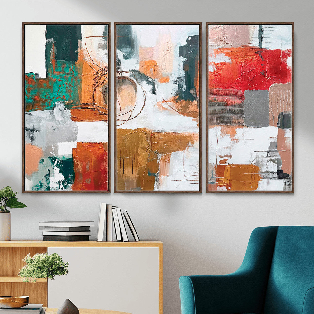 50720312-MGV-CV-36X24 - Blue Teal Abstract Canvas Wall Art | Modern Textured Painting Print, Navy Orange White Contemporary Art, Neutral Living Room Decor, Office Art.