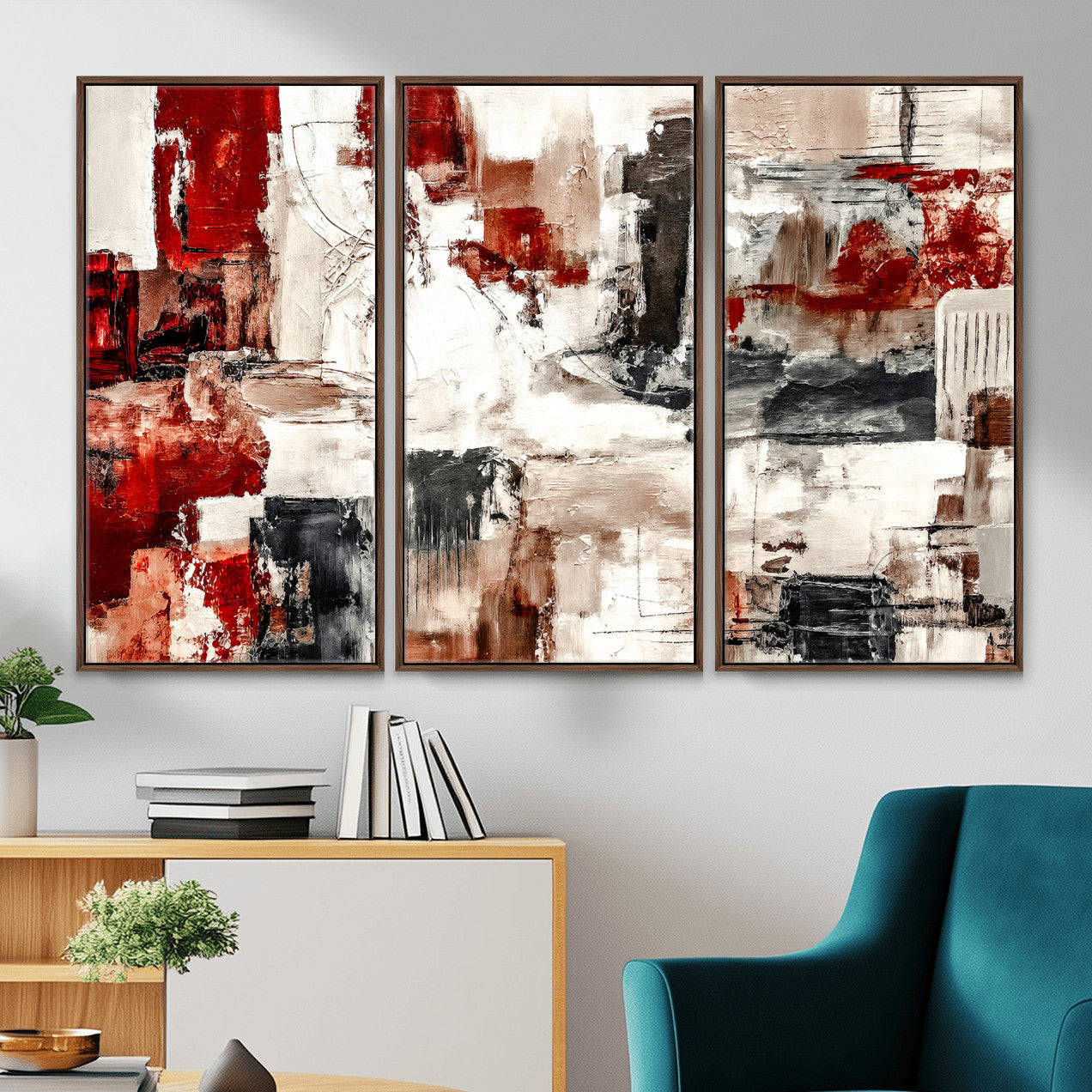 53022468-MGV-CV-36X24 - Blue Teal Abstract Canvas Wall Art, Modern Textured Painting Print, Navy Orange White Contemporary Art, Neutral Living Room Decor, Office Art