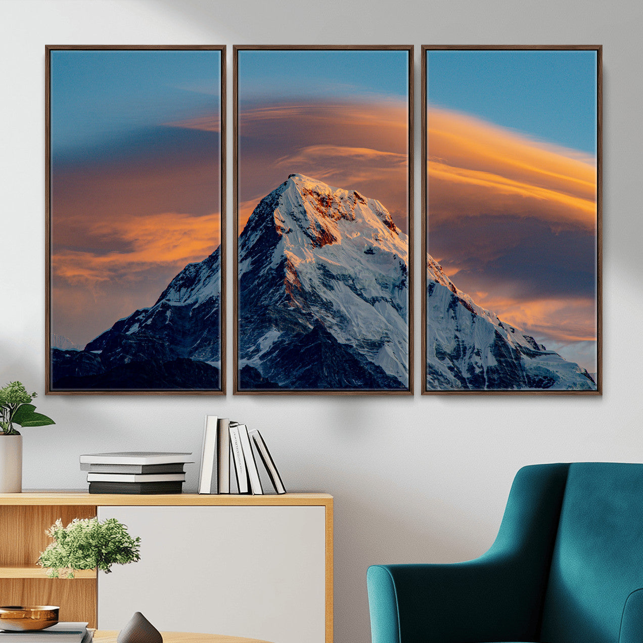 73810927-MGV-CV-36X24 - Snow Mountain Canvas Wall Art Print, Alpine Peak Landscape, Winter Nature Photography, Large Mountain Decor, Ready to Hang