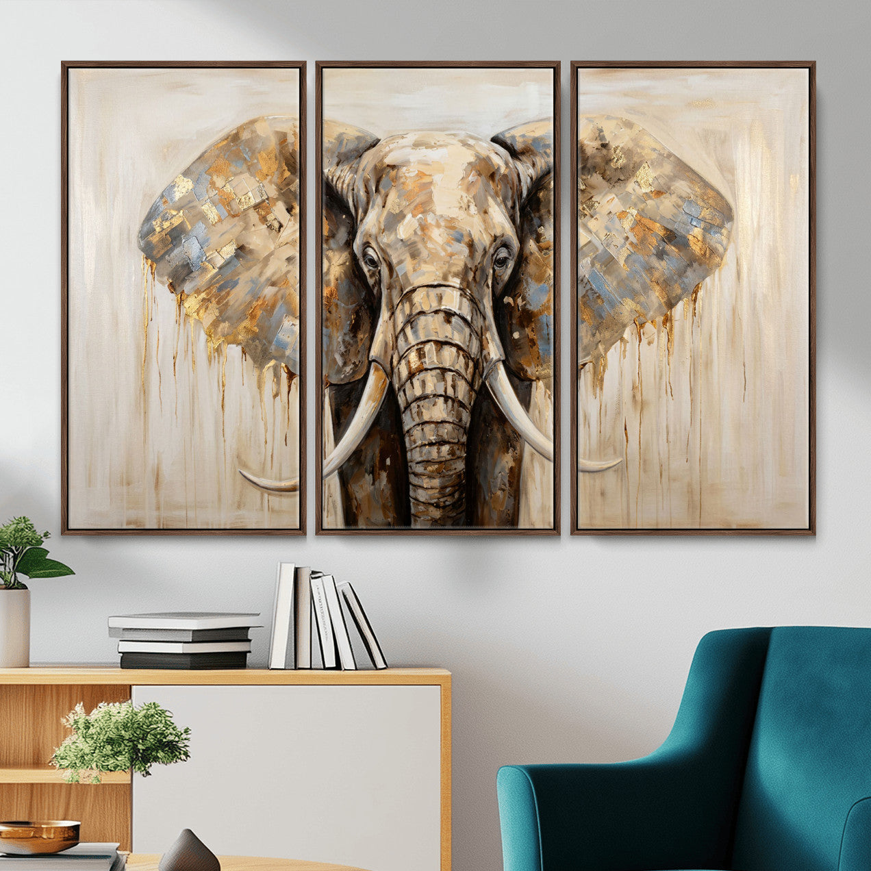 95819221-MGV-CV-36X24 - Gold Leaf Elephant Canvas Wall Art Abstract African Wildlife Painting Print