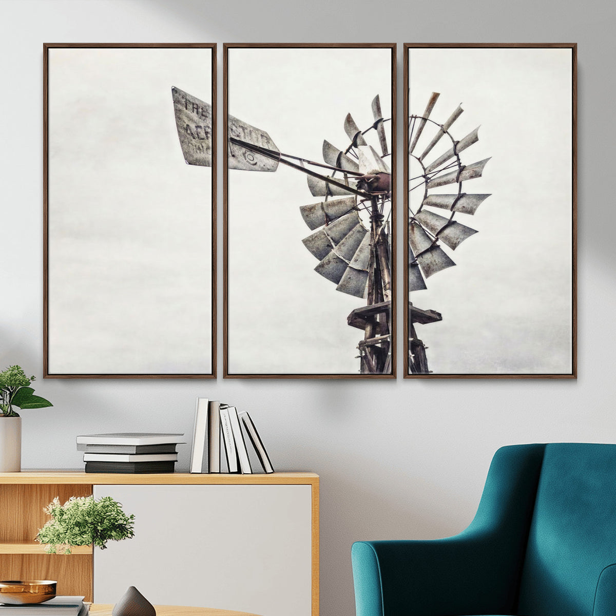 63200638-MGV-TP-30X20 - Vintage Rustic Farmhouse Windmill Canvas Wall Art - Western Country Landscape Print