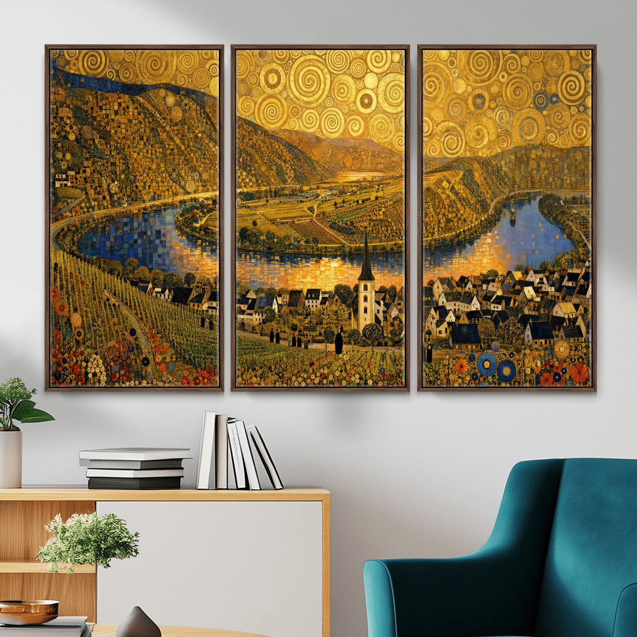 33713008-MGV-CV-36X24 - Gustav Klimt Style Mosel City Wall Art Canvas Print