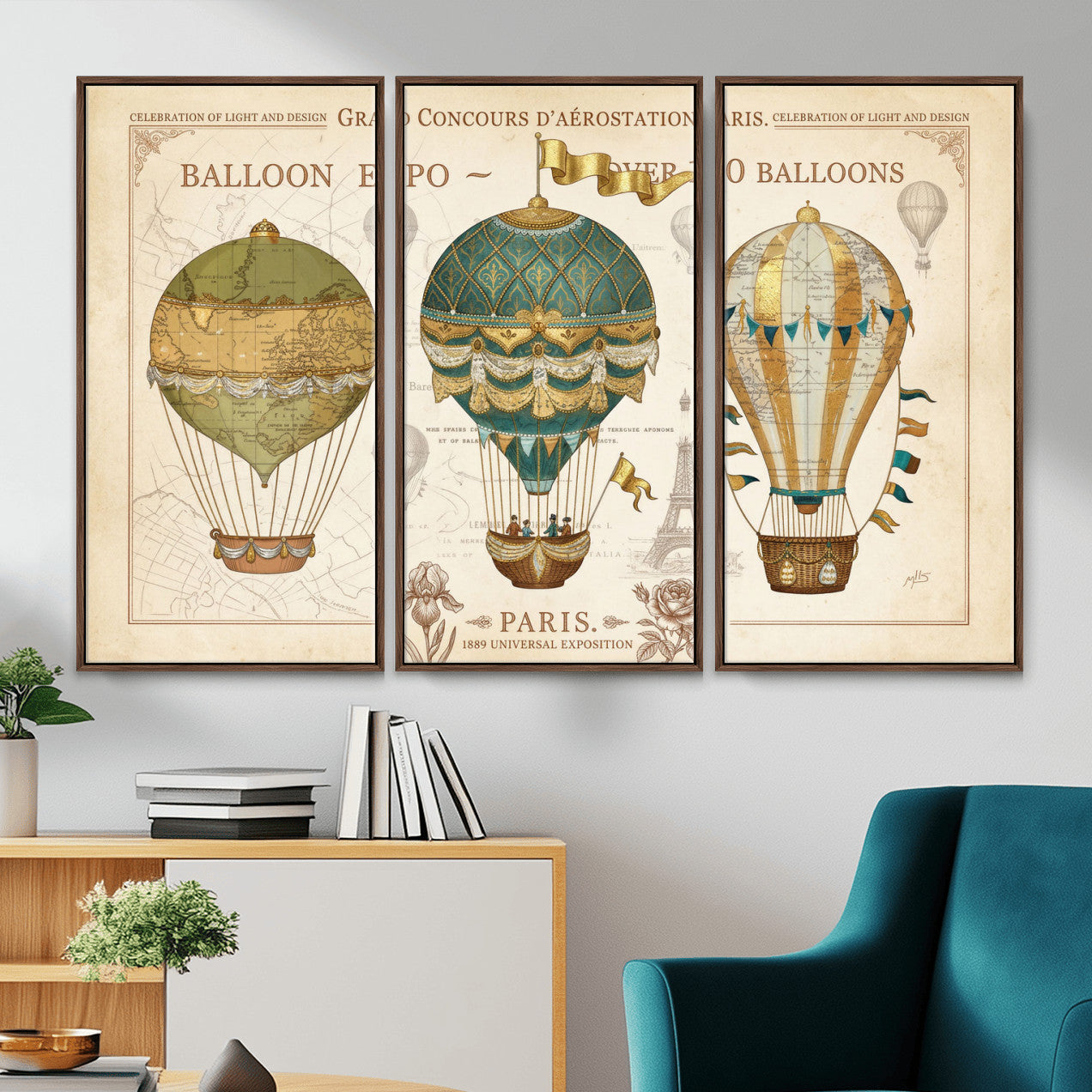 31530449-MGV-CV-36X24 - Kimberly Allen Paris Balloon Expo Wall Art Canvas Print, Vintage 1889 French Hot Air Balloon Poster