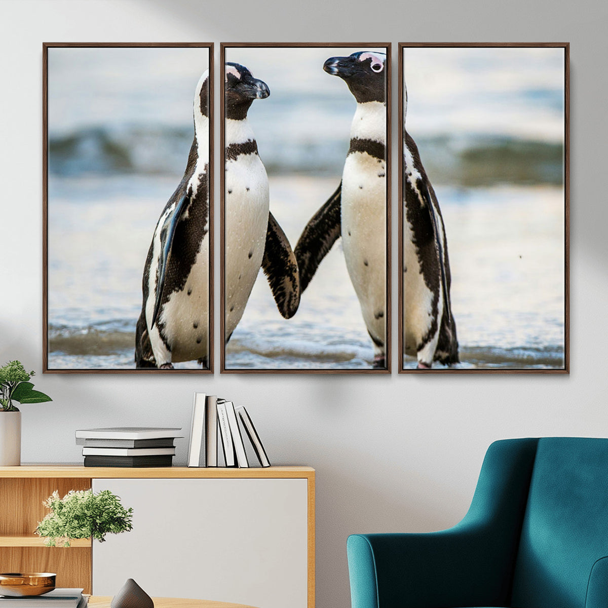 64870405-MGV-TP-30X20 - African Penguins Boulders Beach Wall Art Canvas Print, Cute Penguin Couple Photo Print