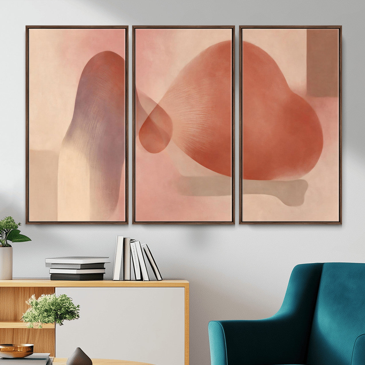 85110643-MGV-CV-36X24 - Vinna Begin Calin Biomorphic Abstract Wall Art Canvas Print, Terracotta Pink Organic Shapes Art Painting Print