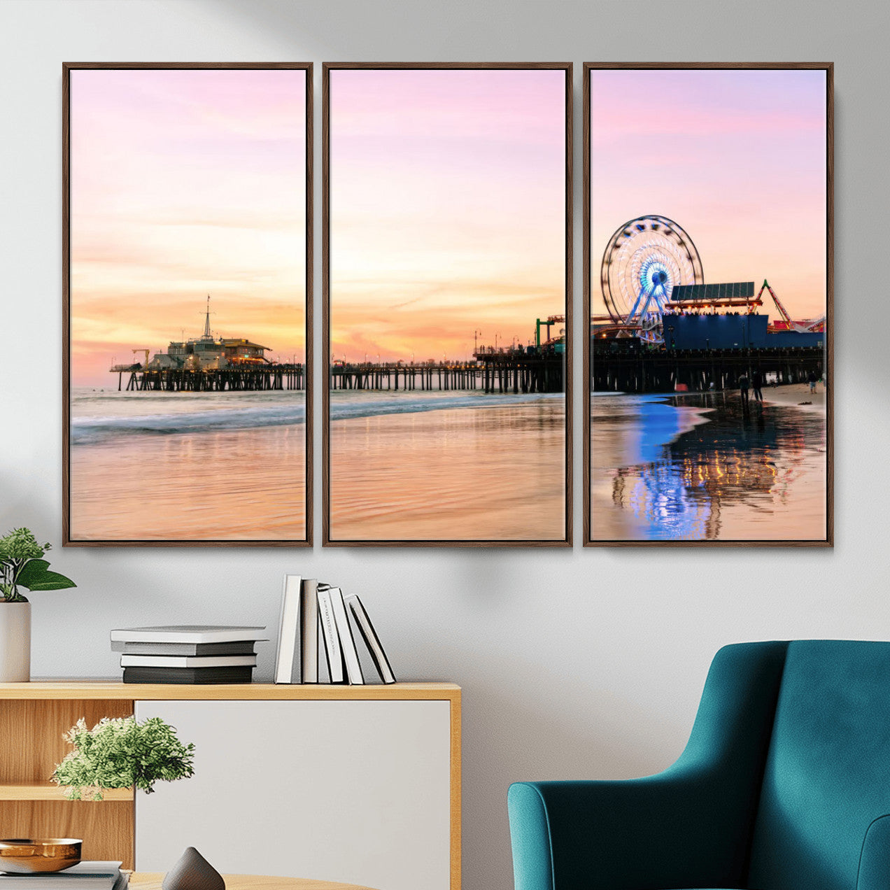 27381272-MGV-CV-36X24 - Santa Monica Pier Sunset Beach Wall Art Canvas Print, California Ferris Wheel Photo Print