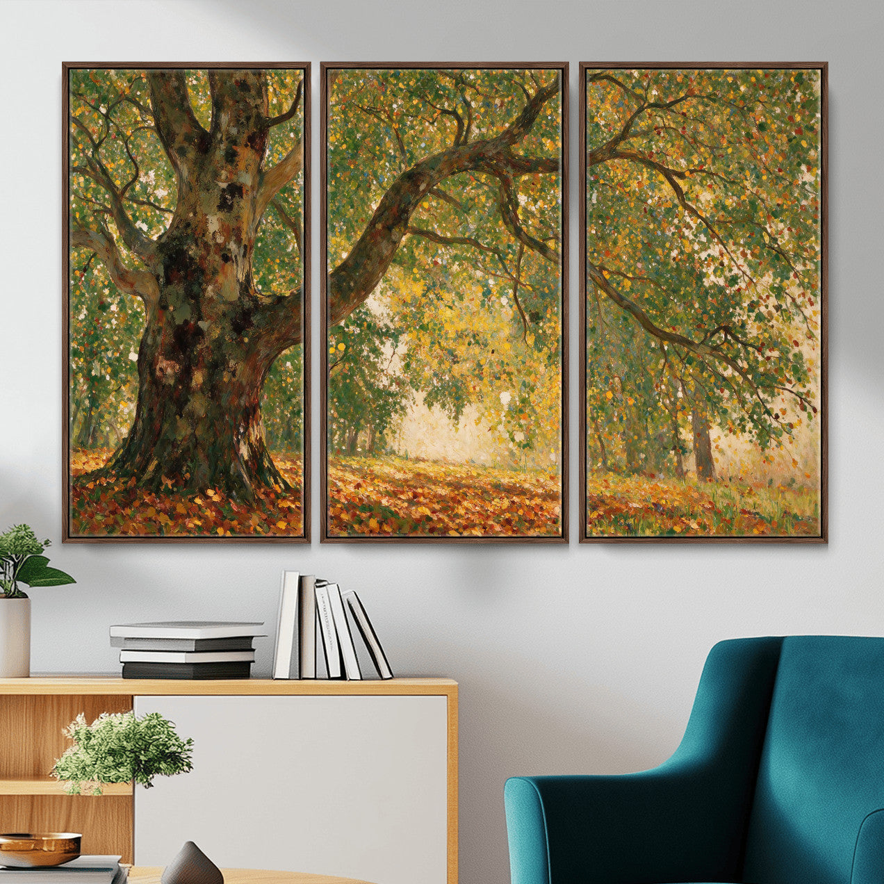 52555601-MGV-CV-36X24 - Claude Monet Style The Bodmer Oak Fontainebleau Forest Wall Art Canvas Print, Autumn Landscape Painting Print