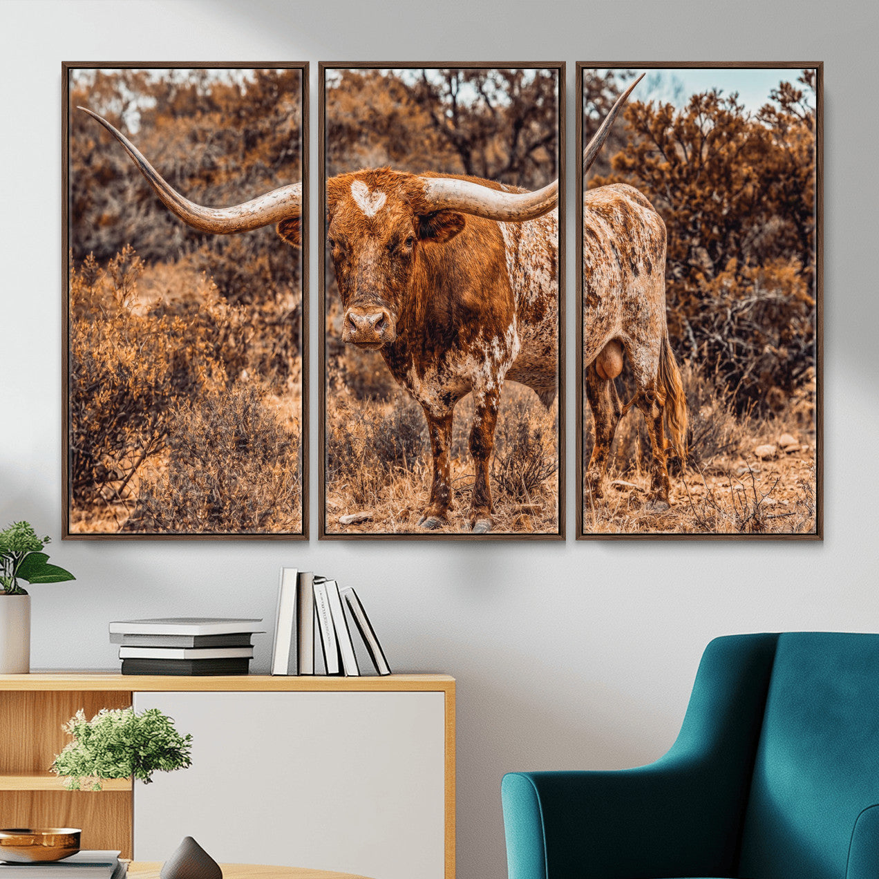 62076449-MGV-CV-36X24 - Texas Cow Bull Longhorn Print for Western Wall Art Decor for Farmhouse