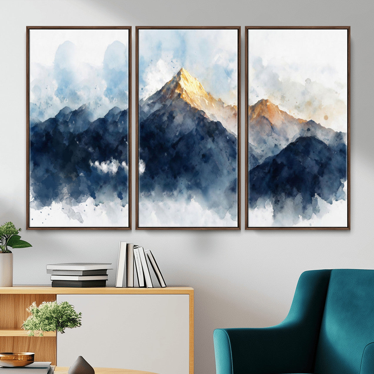 62076449DG1-MGV-CV-36X24 - Abstract Watercolor Mountain Lake Wall Art Print for Living Room Decor