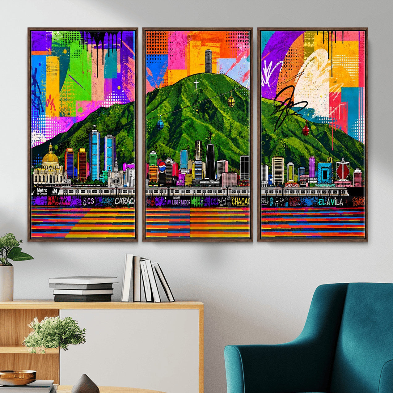 86696255-MGV-CV-36X24 - Mount Ávila, Caracas, Venezuela Wall Art Print by Artist Yorlette - Graffiti Caracas Skyline Canvas Art, Colorful Street Artwork - Venezuela El Avila Poster Print