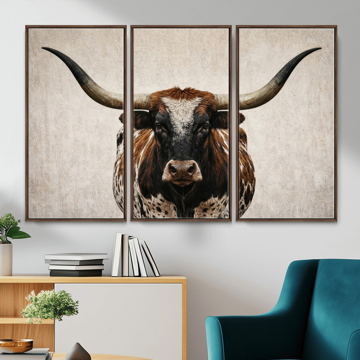 58622065-_Poster-30x20 - Texas Longhorn Canvas Wall Art, Western Bull in a Moody Grey Desert, Rustic Farmhouse Decor for Living Room