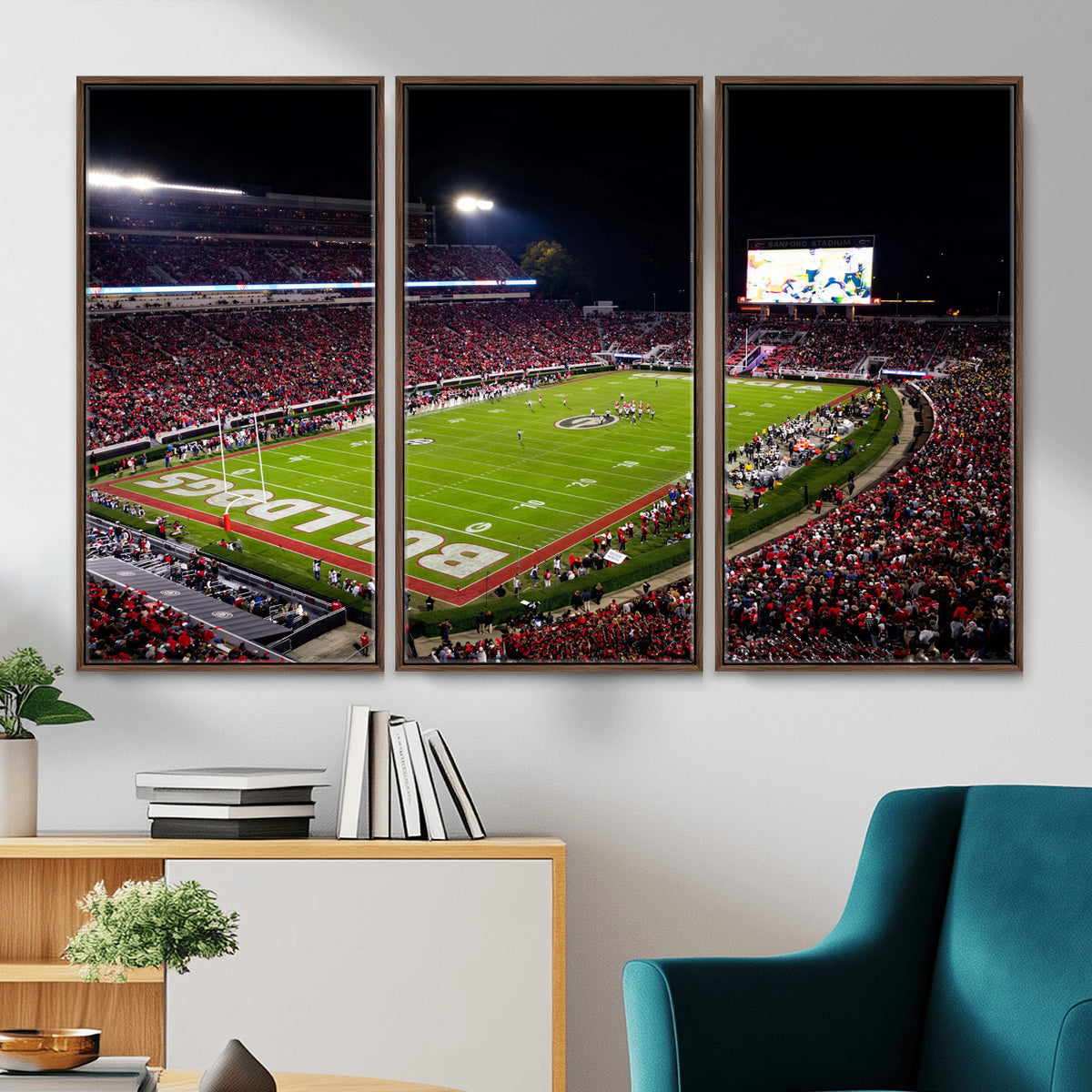 73520603-_Poster-30x20 - Georgia Bulldogs Sanford Stadium Canvas Print 3 Piece Framed Wall Art Extra Large Floating Frame Nature Poster Made in USA