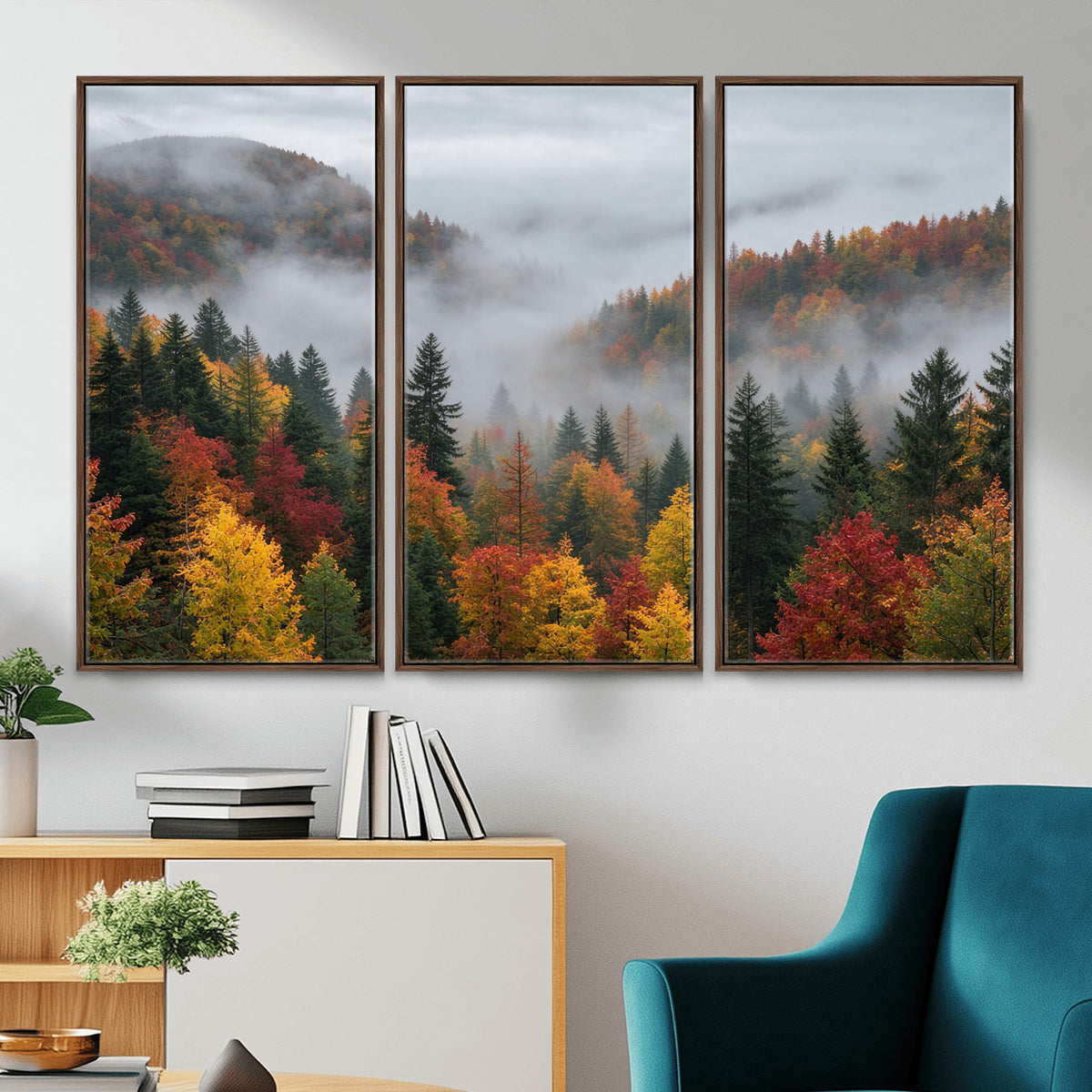 47877083-_Poster-30x20 - Fall Forest Misty Mountain Canvas Print Smoky Mountain Landscape Wall Art Autumn Trees Nature Poster Printing