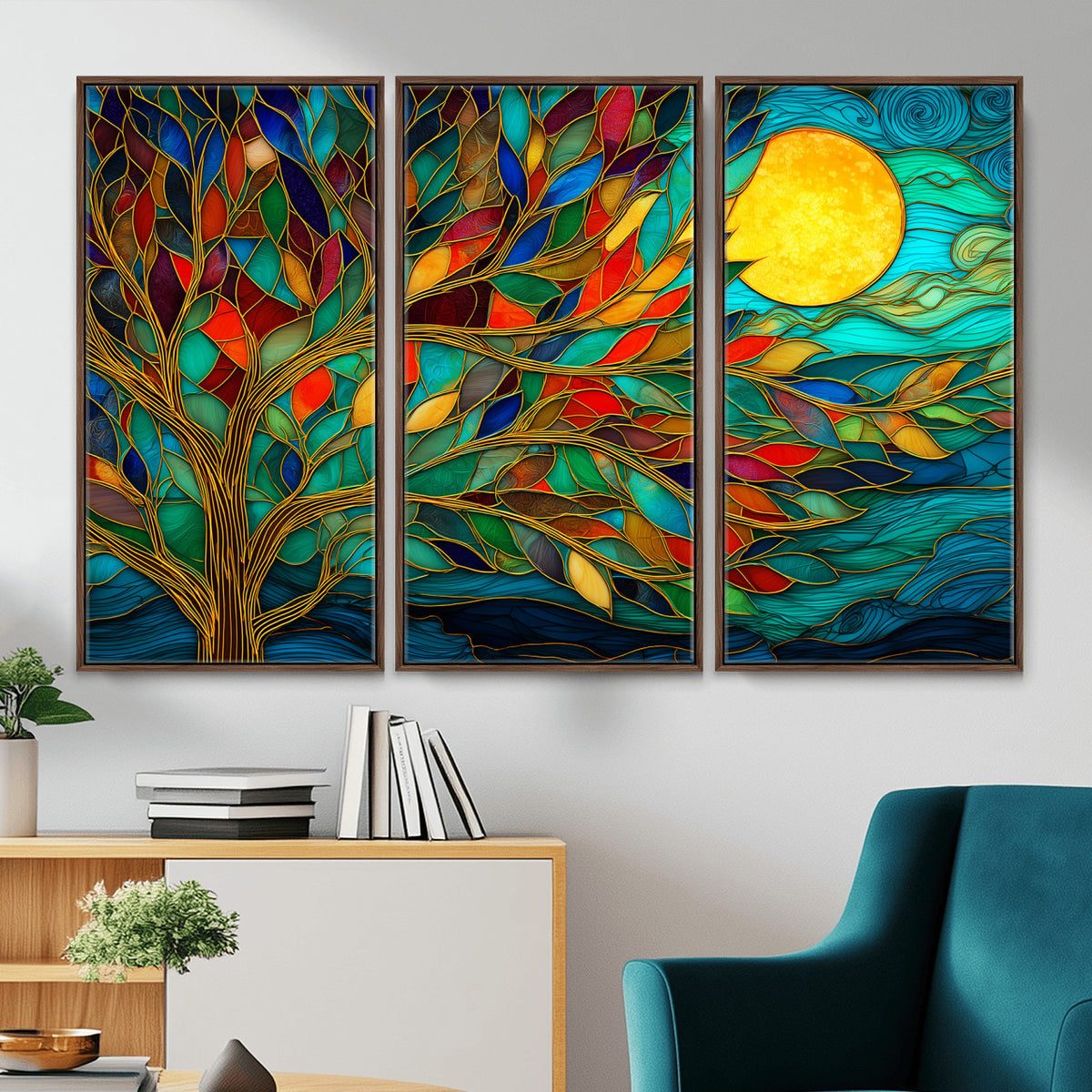 11877152-MGV-CV-36X24 - Stained Glass Tree Of Life Wall Art - Vibrant Mosaic Nature Home Decor