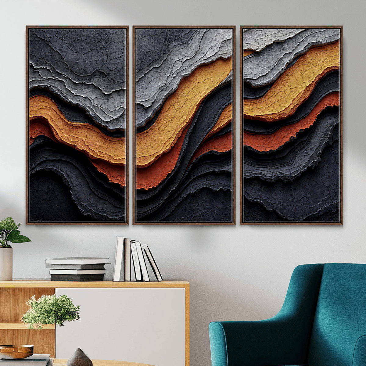 59852489-MGV-CV-36X24 - Abstract Waves Canvas Wall Art - Modern Terracotta and Charcoal Gray Print