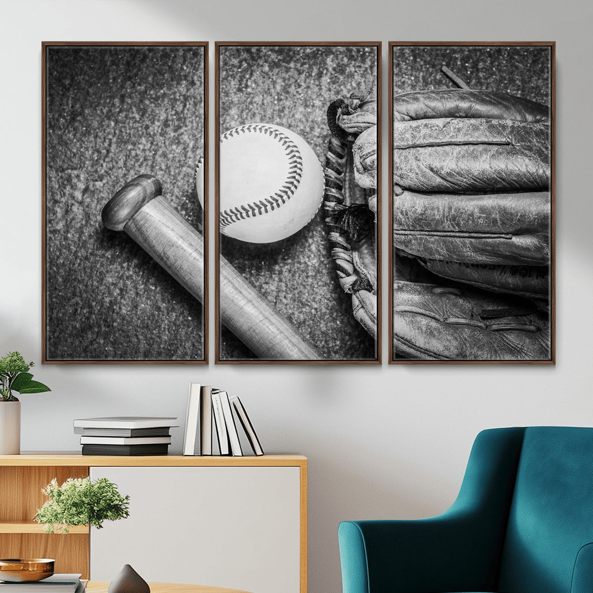 83916D-MGV-CV-36X24 - Vintage Baseball Glove and Bat Sports Wall Art Canvas Print