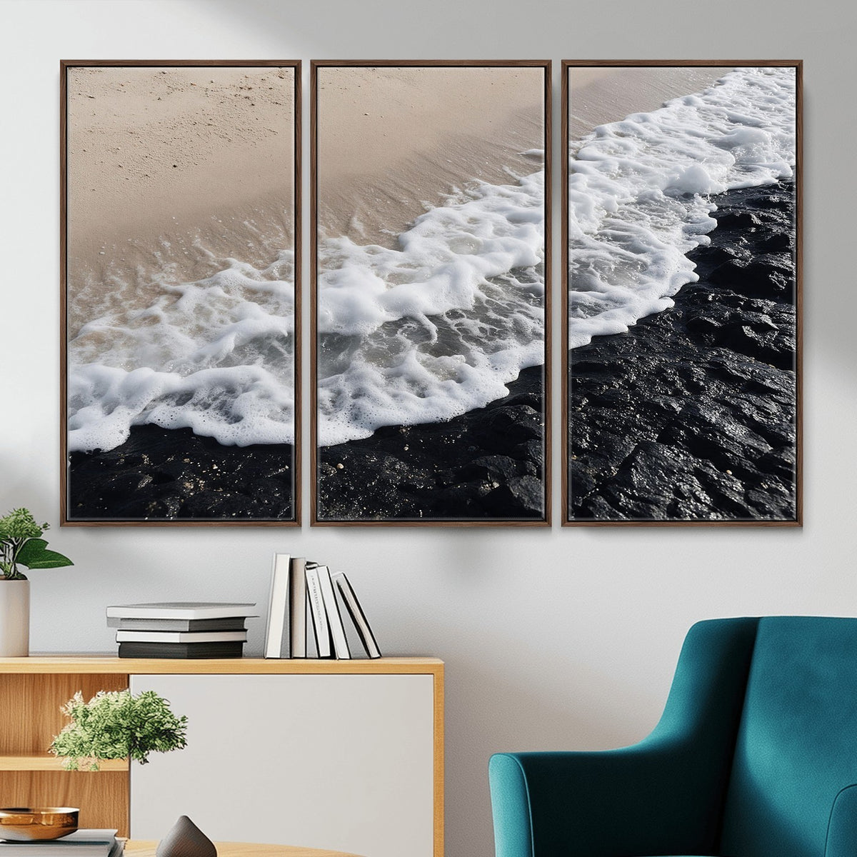 27448606-MGV-CV-24X16 - Ocean Wave Foam on Black Lava Rock Beach Canvas Wall Art Print
