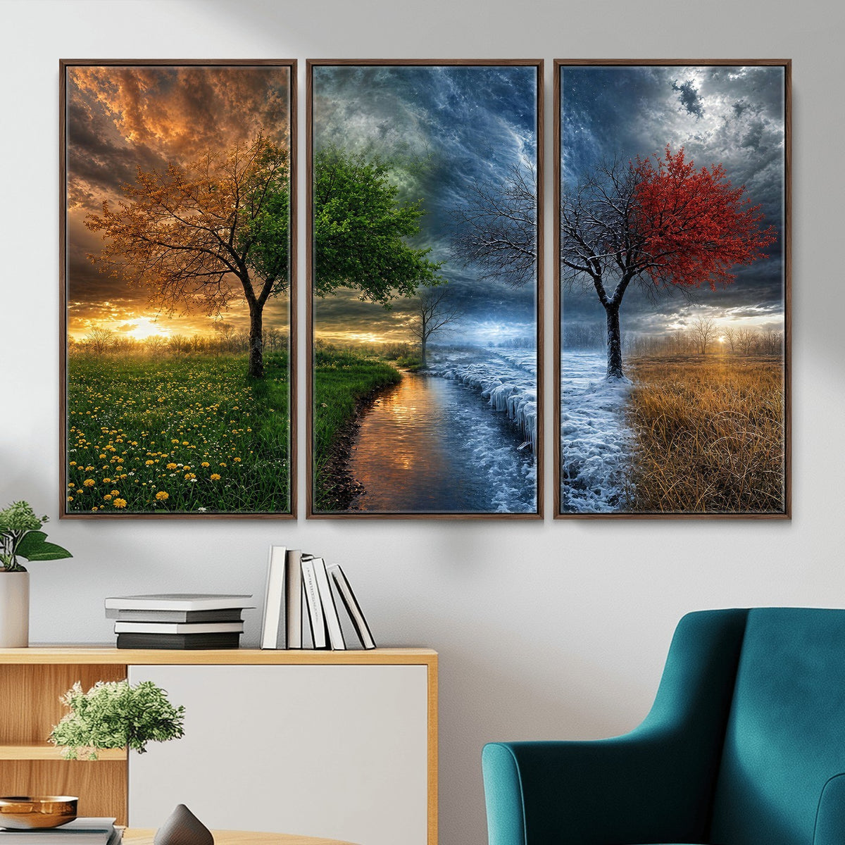 61895574-MGV-CV-24X16 - Four Seasons Tree Canvas Wall Art, Nature Landscape Canvas Print for Living Room