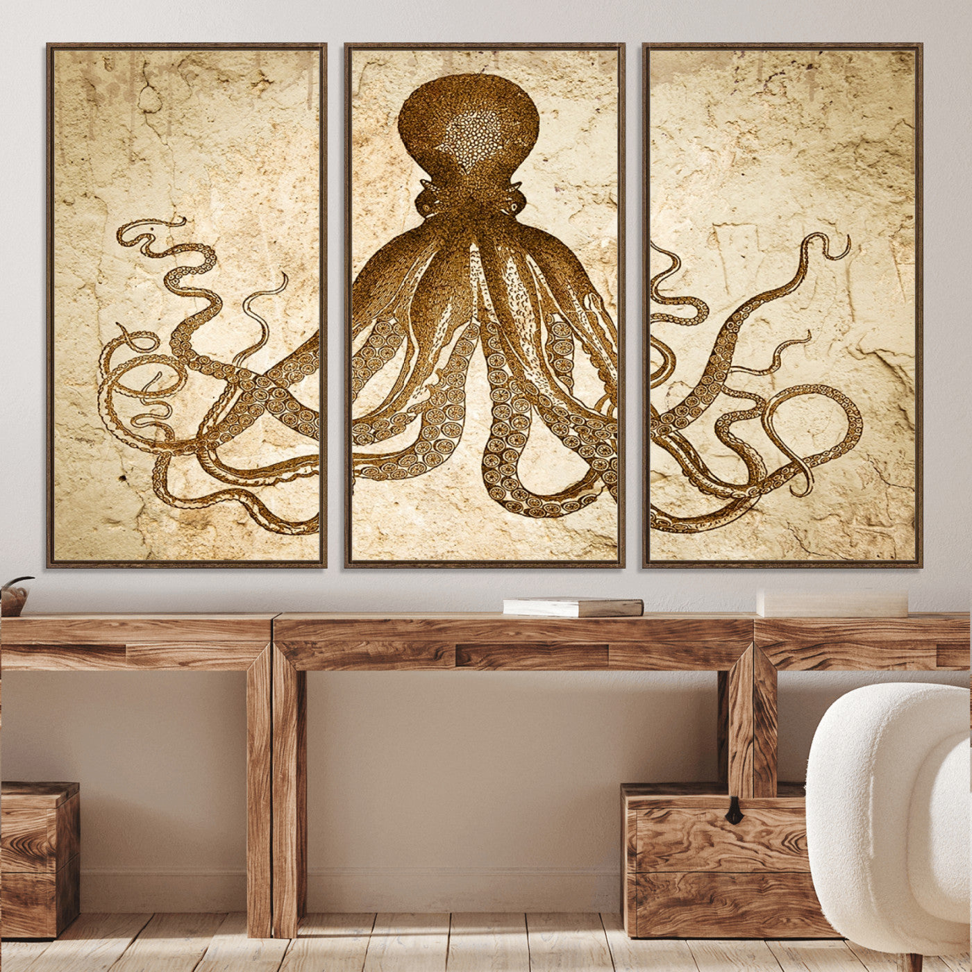 96154-MGV-CV-36X24-Sepia Octopus Wall Art Abstract Animal Canvas Print