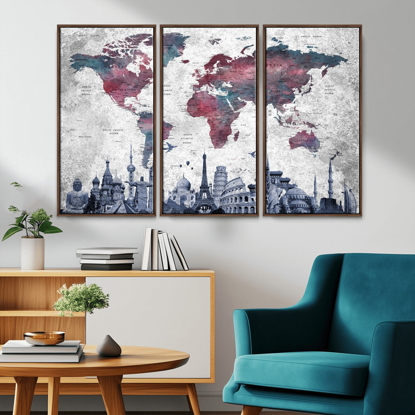MGV-FC-48X32-3P - Push Pin World Map Canvas Print – Framed Wall Art for Couples to Track Their Travels – Anniversary