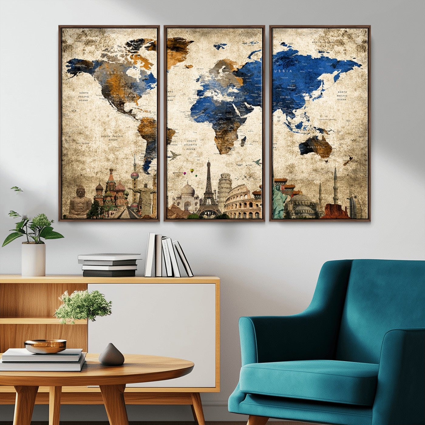 MGV-FC-48X32-3P - Push Pin World Map Canvas Print – Framed Wall Art for Couples to Track Their Travels – Anniversary