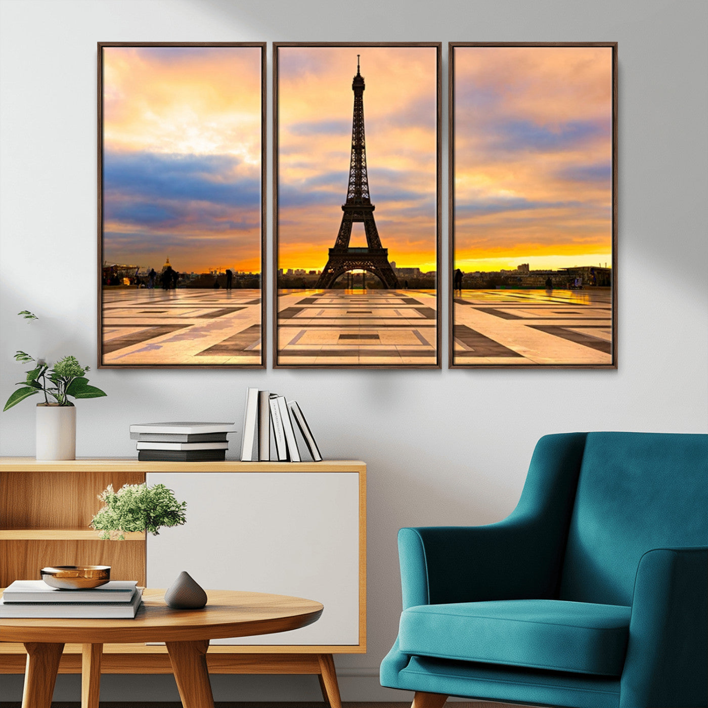 MGV-FC-48X32-3P - Paris Eiffel Tower Sunset Canvas Wall Art Print - Iconic Landmark Decor with Vibrant Colors