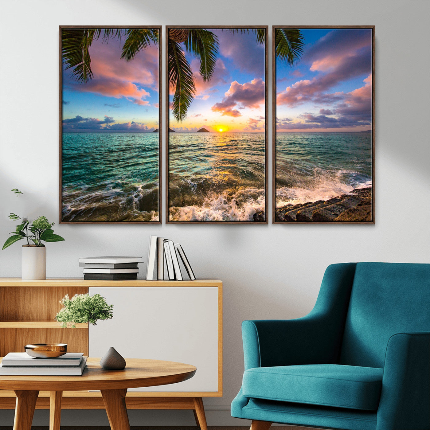 MGV-FC-48X32-3P - Framed Tropical Sunset Art Canvas Print