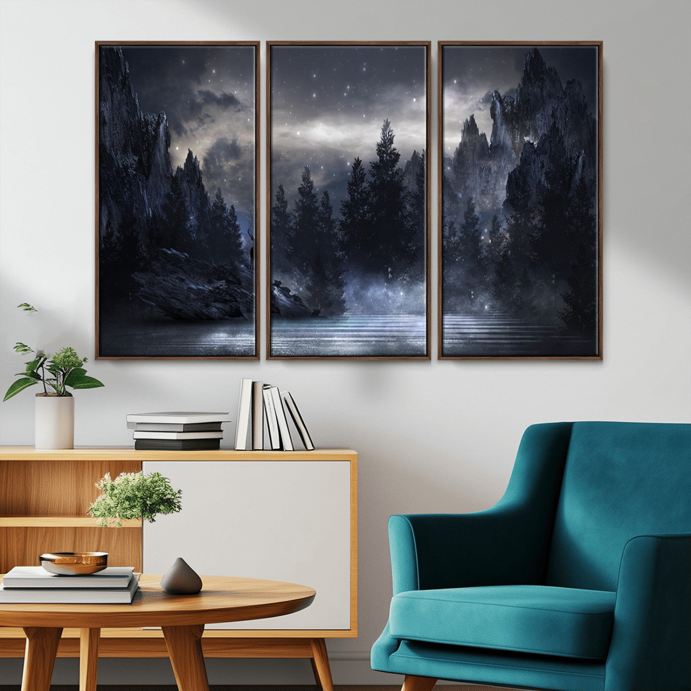 MGV-FC-48X32-3P - Night Landscape and Trees Wall Art Canvas Print