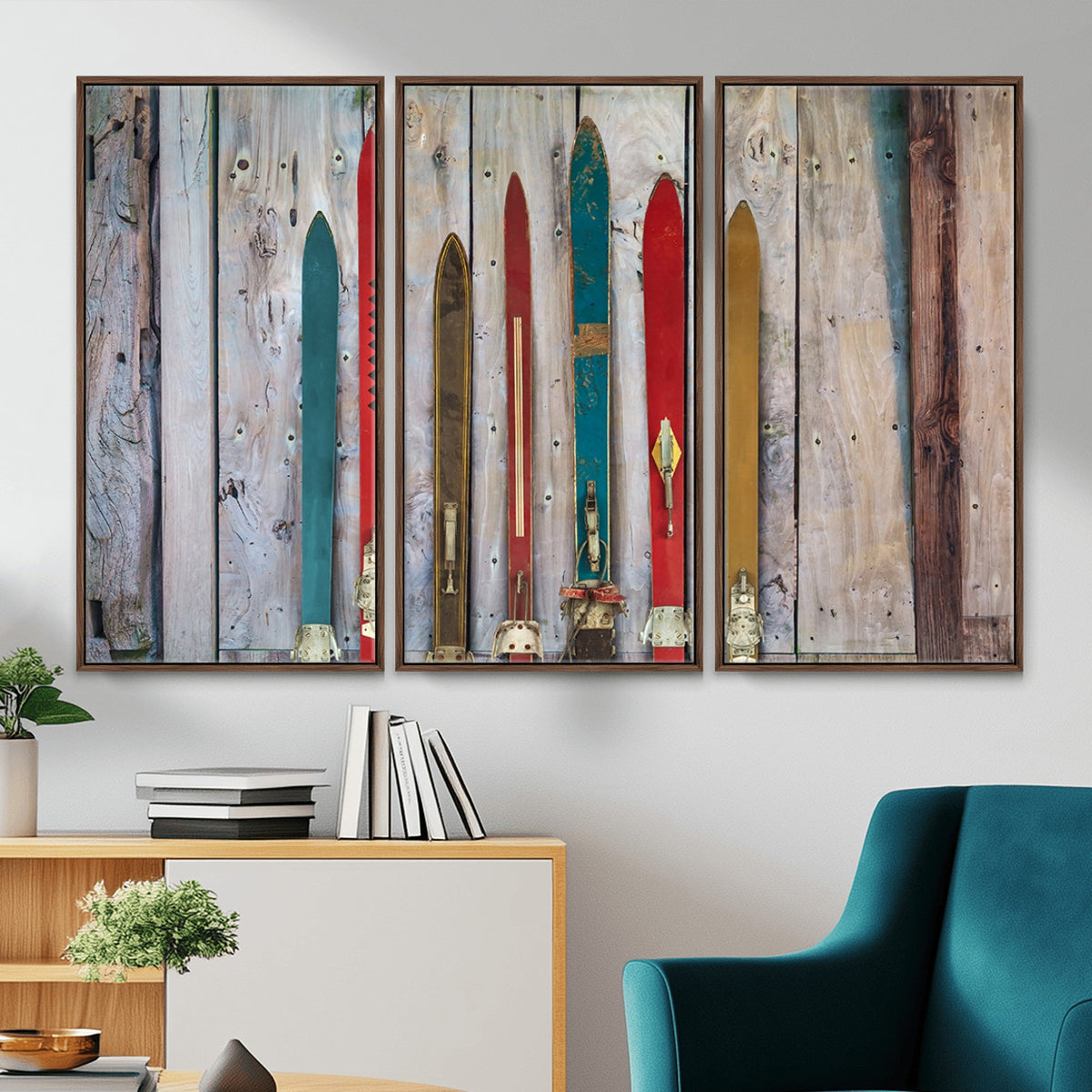 30640-MGV-CV-36X24 - Vintage Wooden Weathered Skis in Front of an Old Barn Wall Art Canvas Print