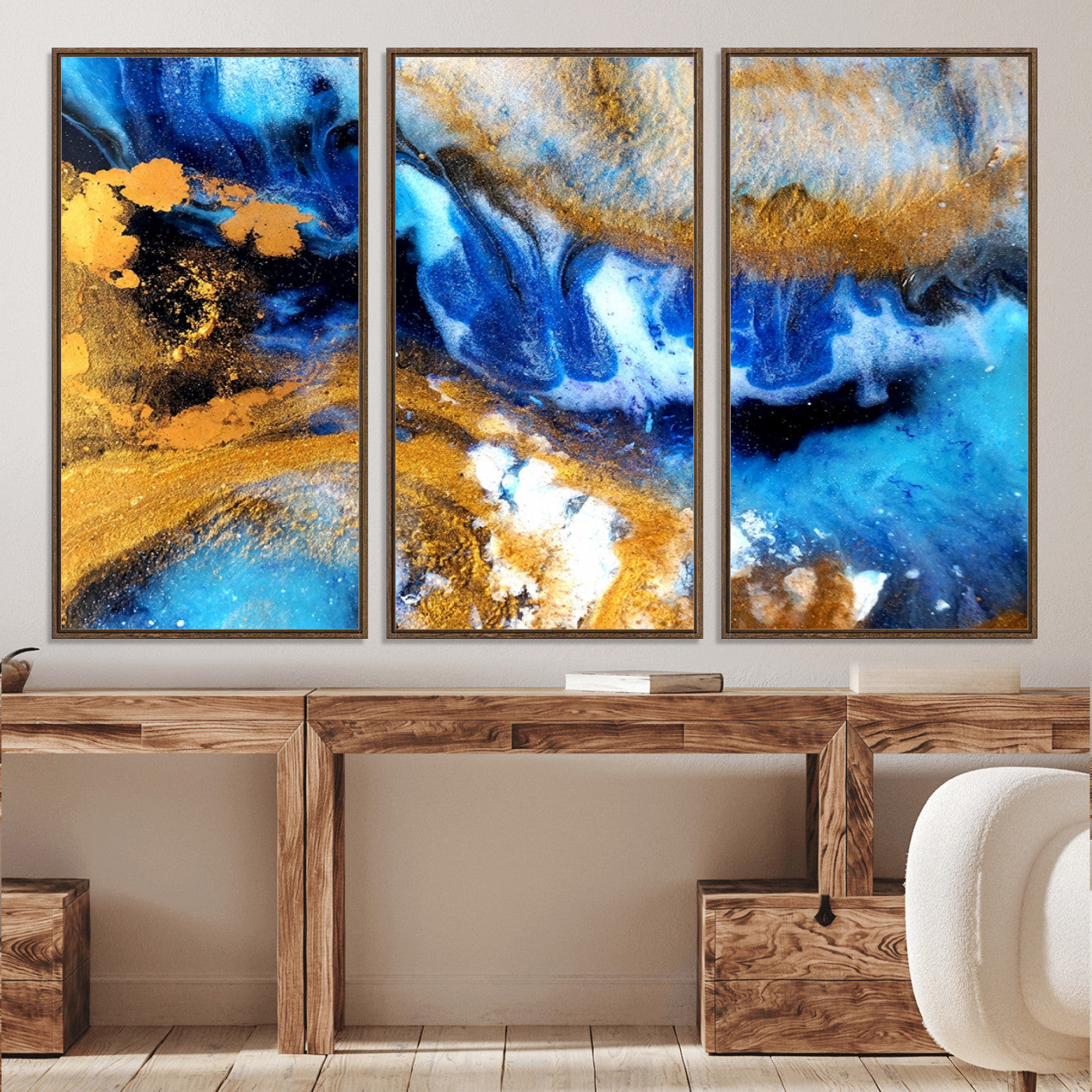 42100-MGV-FC-60X40-3P_Walnut-Blue Orange Marble Fluid Effect Canvas Wall Art Print