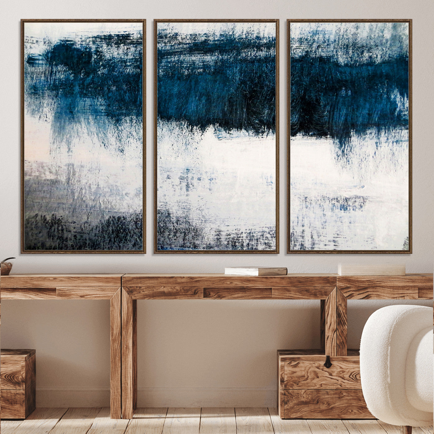 38954-MGV-CV-36X24-Abstract Blue and White Canvas Art | Large Wall Art for Modern Living Room Decor | Minimalist Brushstroke Painting on Canvas