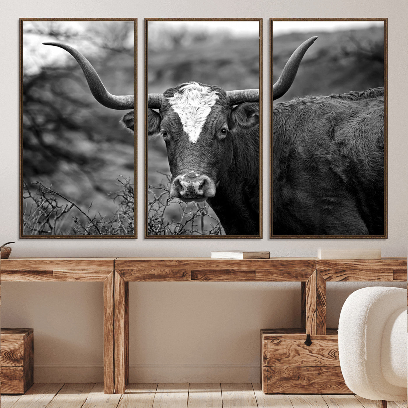 76200-MGV-CV-36X24-Western Home Wall Art Canvas Print, Framed Texas Longhorn Art Picture Print, Rustic Cow Perfect Rustic Farmhouse Decor Artwork