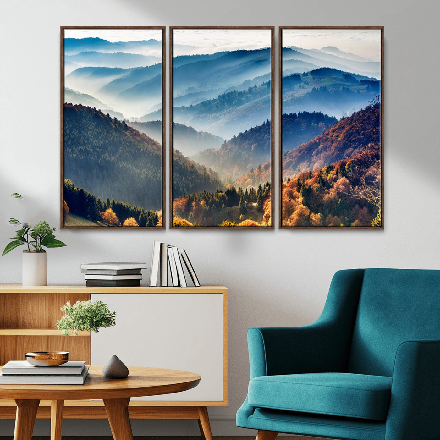 MGV-FC-48X32-3P - Mountains Forest Autumn Wall Art Canvas Print