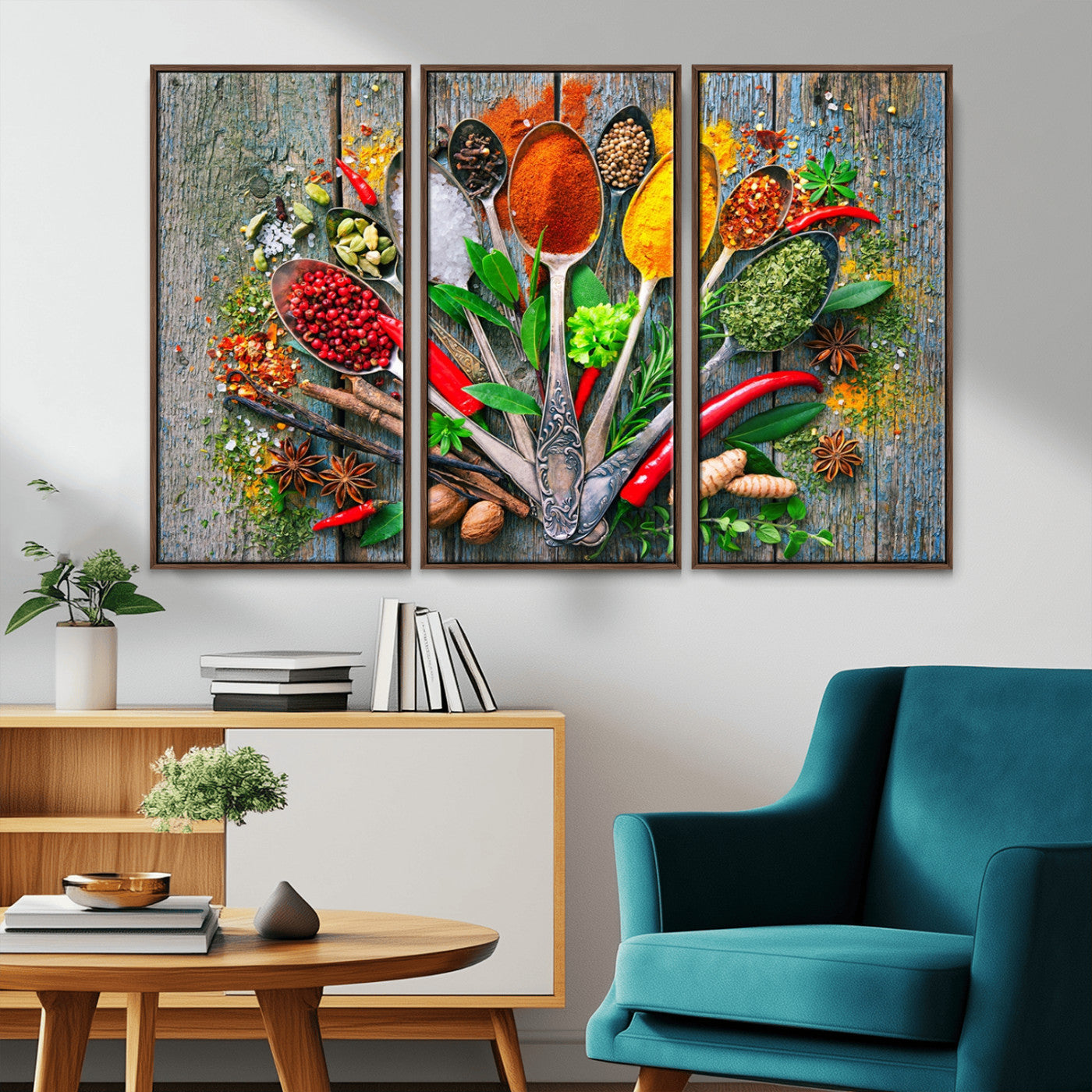 MGV-FC-48X32-3P - Kitchen Wall Art Print - Spoonful of Spices Cooking Wall Art Canvas Print - Vibrant Kitchen Decor