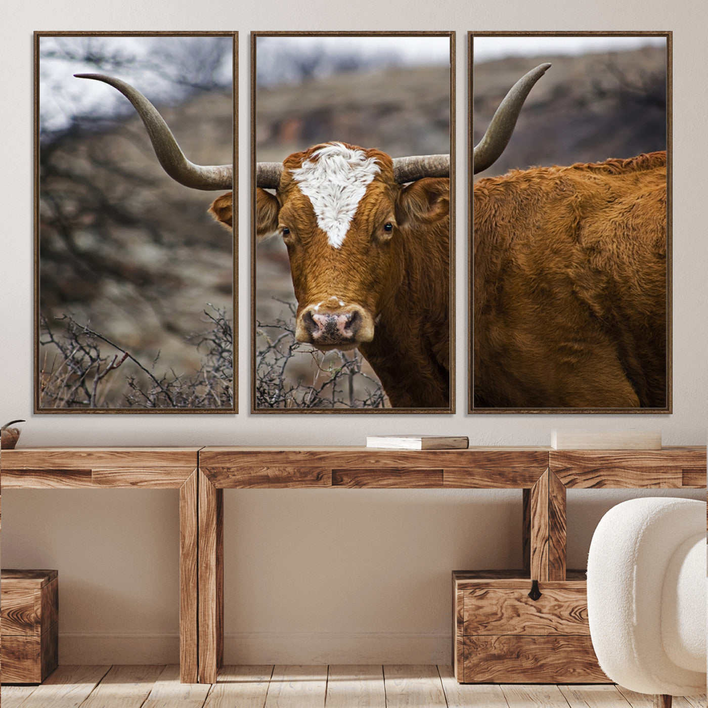 71797-MGV-CV-36X24-Texas Longhorn Canvas Wall Art - Longhorn Steer Canvas Wall Art Print- Rustic Western Animal Print, Large Longhorn Decor for Living Room,