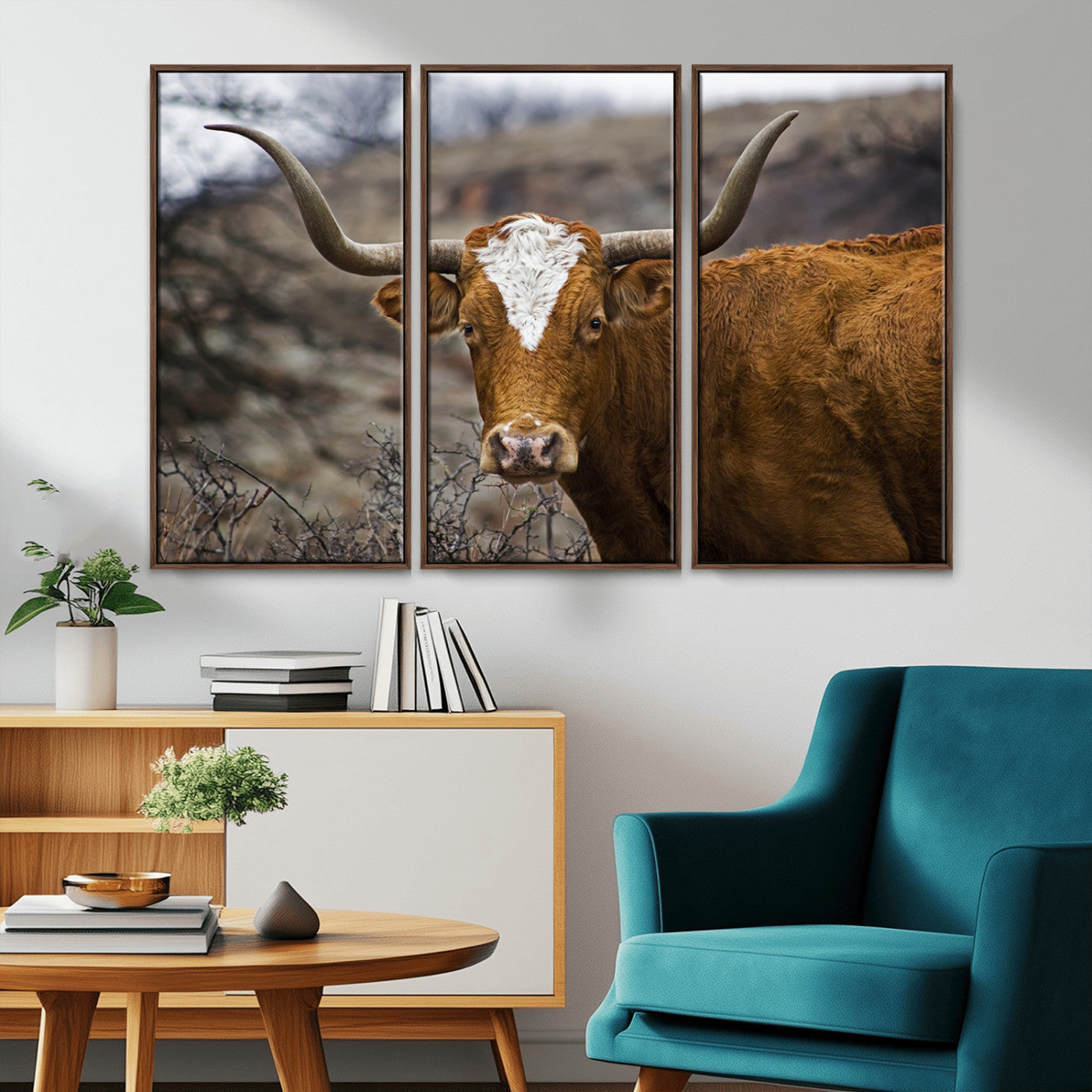 MGV-FC-48X32-3P - Framed Big Cow Animal Wall Art Canvas Print