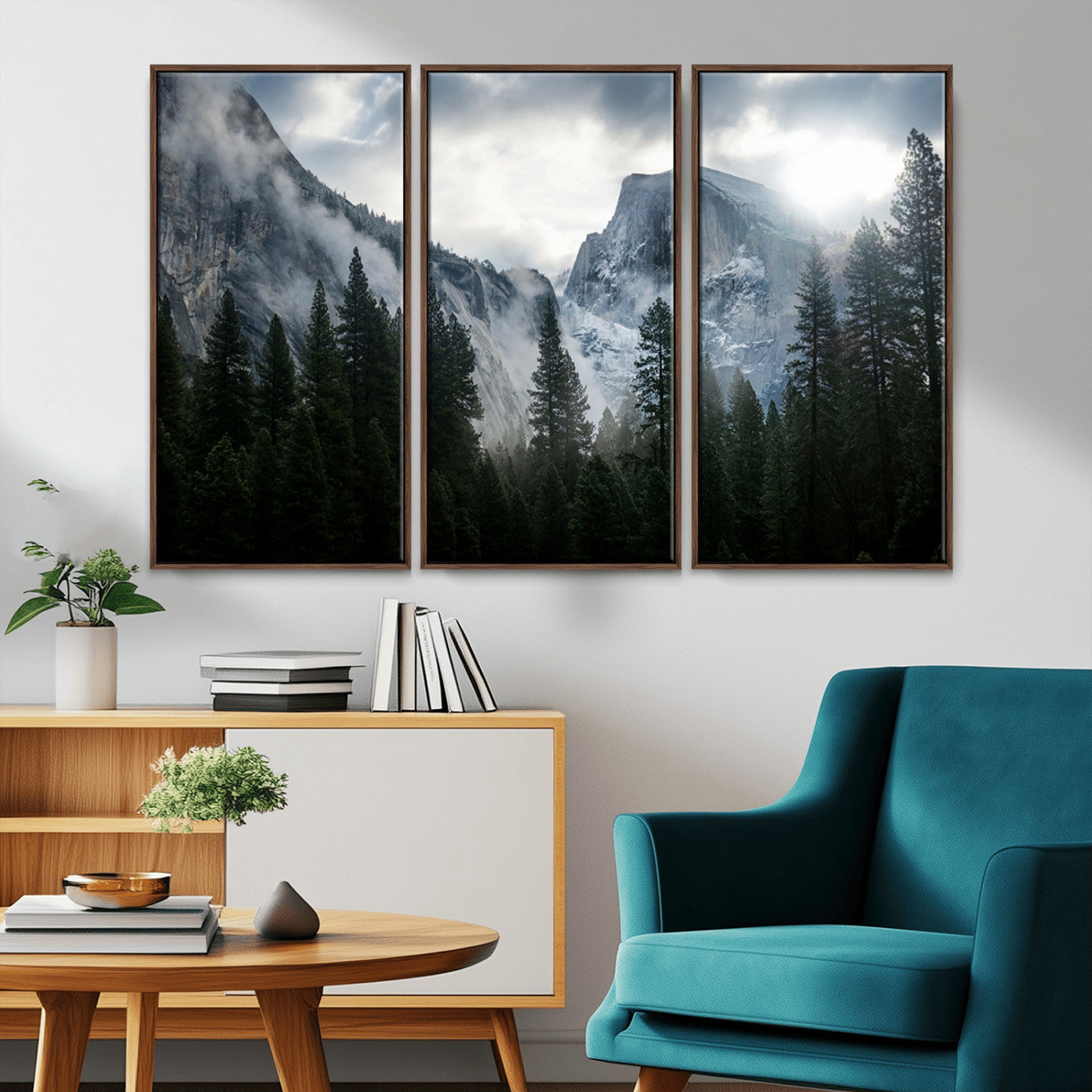 MGV-FC-48X32-3P - Yosemite National Park El Capitan Foggy Mountain Wall Art | Large Canvas Print for Living Room,