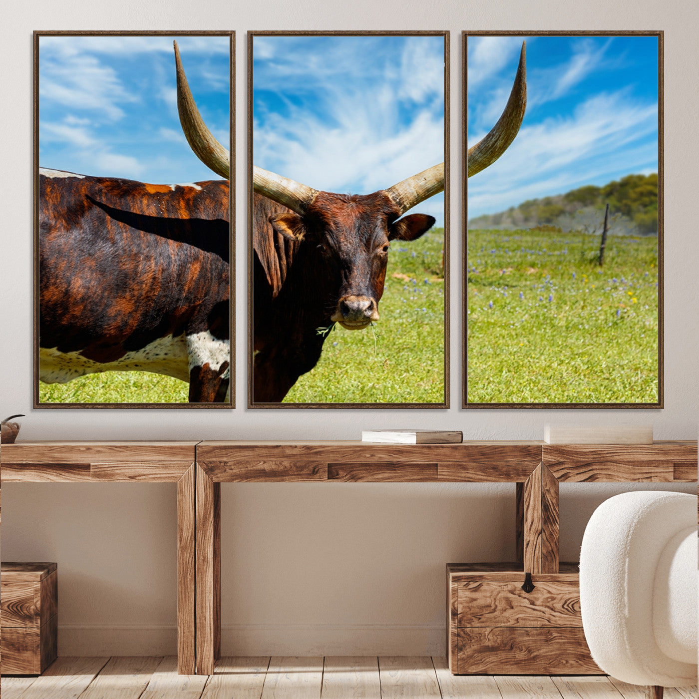 47037-MGV-CV-36X24-Longhorn and Cow Wall Art, Country Cow Wall Decor Canvas Print